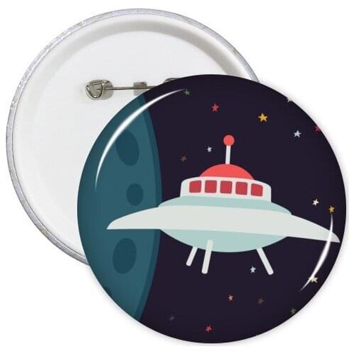 Universe And Alien UFO Round Pins Badge Button Clothing Decoration Gift 5pcs