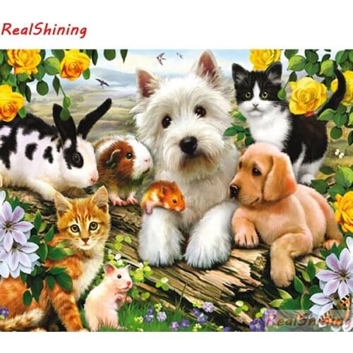 5D Diy Diamond Painting Cross Stitch full Square Diamond Embroidery Cat and dog family picture for room Decor H1803