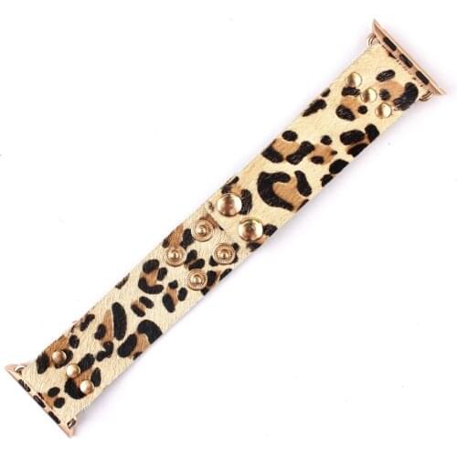 Handmade Leopard Print Leather Apple Watch Watchband Bracelet Dot Adjustable Length Watchband For Women Fashion
