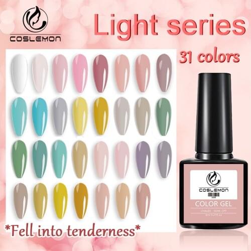 COSLEMON Light color Gel nail polish 8ml mixed varnish nail art semi-permanent need UV LED nail primer Base Top coat