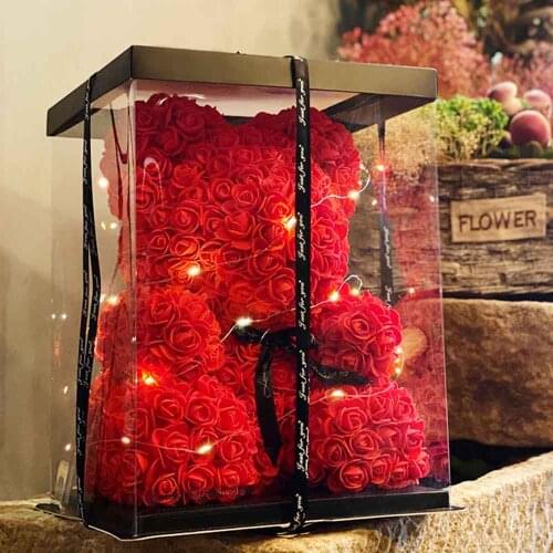 25CM Burgundy Red Rose Bear Valentines Day Gifts Wedding Decorations Foam Flowers Engagement Gifts Engage Decors Christmas decor