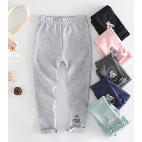 Spring and autumn childrens leggings, Khmer stretch girls pants, cute girls printing fungus side trousers, childrens pants