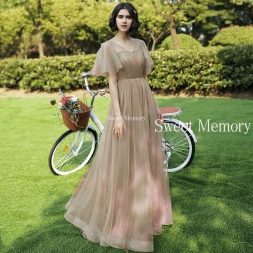 Custom Made Long Evening Dress 2021 Khaki Green Robe Lady Wedding Party Vestido Tulle Lace Up Gown Woman Dresses Sweet Memory