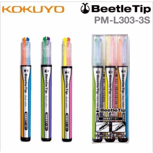 Japan KOKUYO Fluorescent Pen Beetle Double Head Double Color Highlighter Marker Pen for Students Paint Office Stationery Gift