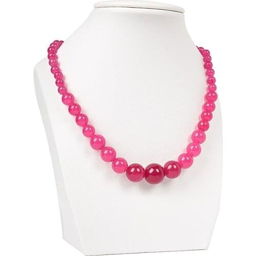 Rose Red Chalcedony 6-14mm Round Bead Tower Necklace Handmade DIY Design Jewelry Women Clothing With Festival Birthday Gifts 18"