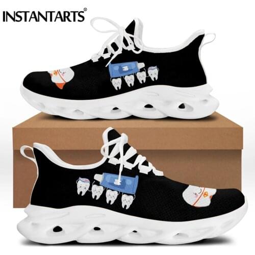 INSTANTARTS Cute Tooth With ToothBrush Cartoon Pattern Femme Flat Shoes Breathable Mesh Platform Sneakers Light Outdoor Loafers
