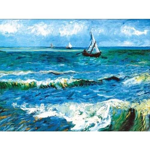 Sea, sailing scenery oil painting Handmade Needlework Embroidery DIY Cross Stitch Kit Crafts 14CT Unprinted Home decoration