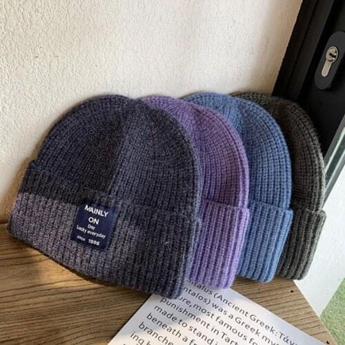 KENSHELLEY Soft Labeling Letter Winter Hat Men And Women Knitted Hat Warm Trendy Hat Beanie Elegant All-match Hat Skull Hats