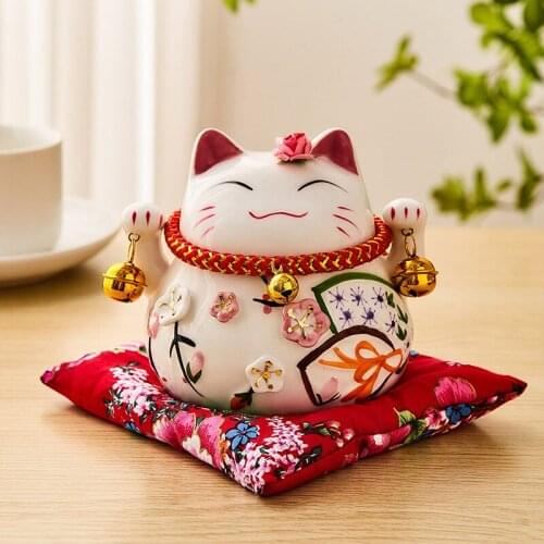 Ceramic Lucky Cat Sculpture Cute Small Ornament Office Creative Piggy Bank Office Desk Figurine Ornament Statue Children Gifts