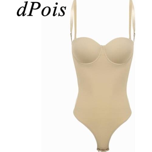 Womens Tummy Control Full Body Shaper Thong Bodysuit Body Corset Underwire Padded Push Up Backless Shapewear Slimming Underwear