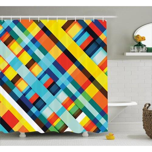Colorful Home Decor Shower Curtain Vivid Lines Stripes with Diagonal Elements Retro Layout with Modern Touch Bathroom Curtains