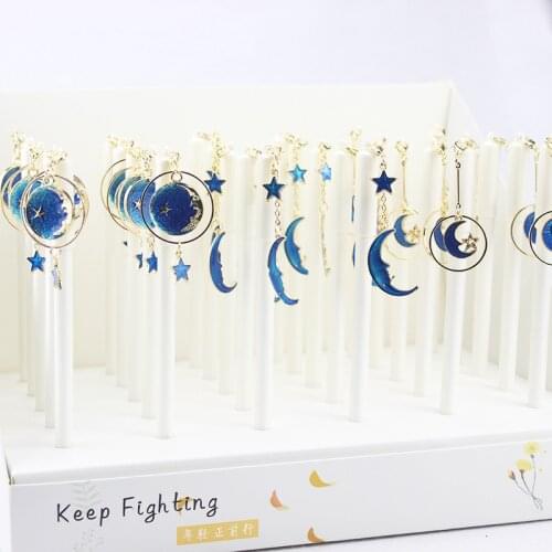 Creative dark blue Starry Sky Star Moon Pendant Gel Pen Signature Pen Escolar Papelaria School Office Supply Promotional Gift