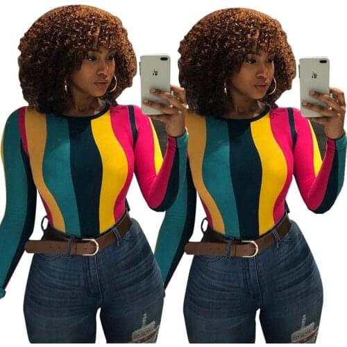 Fashion O Neck Vertical Striped Tee Tops Long Sleeve Sexy Spring Shirt Femme T Shirt LS6117