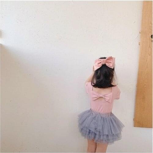 Fashion Summer Kids Tops Tees Shirt Baby Girls Princess Cute Solid Party Short Sleeves Tshirts With Bow in Back Outfits