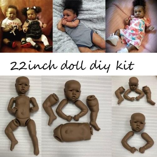 Reborn Doll Kit 22 Inch African Reborn Baby Doll Silicone Unpainted Unfinished Doll Parts DIY Blank Doll Kit with Silicone Body