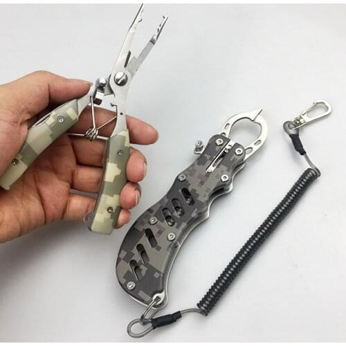 Fishing Pliers Grip Set Stainless Steel Camouflage Fishing Grip Lip Gripper Holder Tools Braid Line Cutters Split Ring Opener