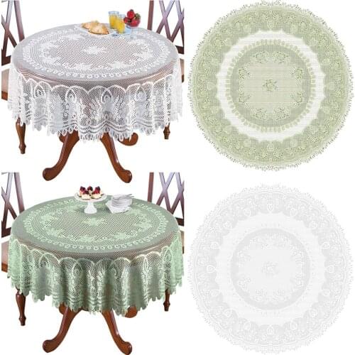 OUNEED Tablecloths For Round Tables Party Table Cover Vintage Lace Floral Round Cover Tablecloth Wedding Home Decor White Green