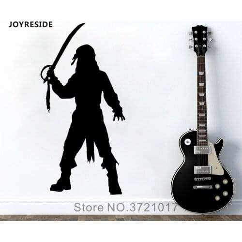 JOYRESIDE Pirate Wall Black Beard Sword Eye Patch Art Sticker Arms Decals Vinyl Kids Boys Playroom Interior Design Mural A1277