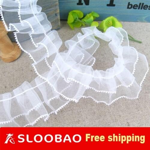 DIY doll dress pleated skirt lace white lace bride headdress accessories double fold transparent material fabric