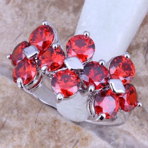 Terrific Red Garnet Silver Plated Womens Jewelry Ring Size 6 / 7 / 8 / 9 R0442