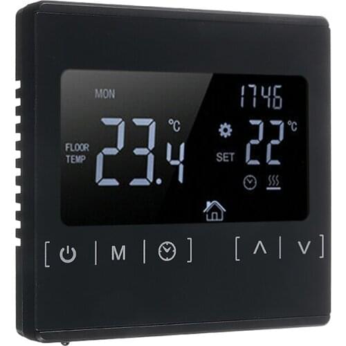 Practical AC85-240V Black Electric Thermostat Programmable LCD Touch Screen Digital Electric Thermostat With External Probe
