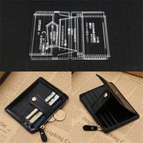 Unisex Wallet Template Leather Clear Acrylic Pattern Model for Making Short Wallet Zipper Purse Leathercraft Tools 12.8x5x1cm