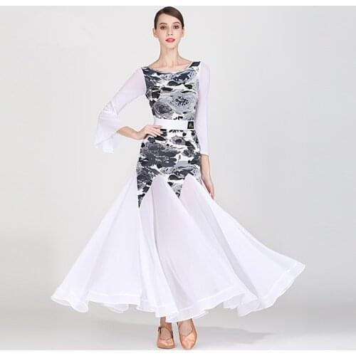 Modern dance wear women ballroom dance costumes waltz performance uniforms ball dance dress ink painting big skirt dress 1871