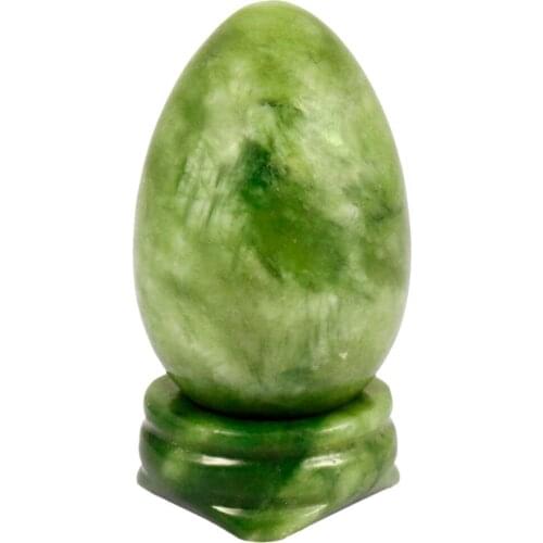 TUMBEELLUWA 1.7" Green Jade Egg Sphere with Stone Stand Healing Meditation Chakra Balancing Home Decoration