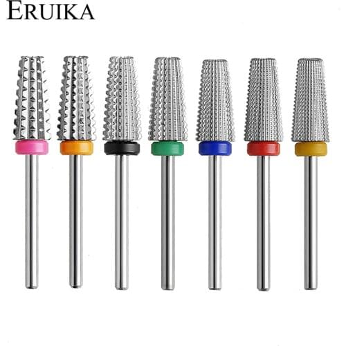 ERUIKA Super 5 in 1 Tapered Safety Carbide Nail Drill Bits Milling Cutter for Manicure Remove Gel Polish Nail Polishing Tools
