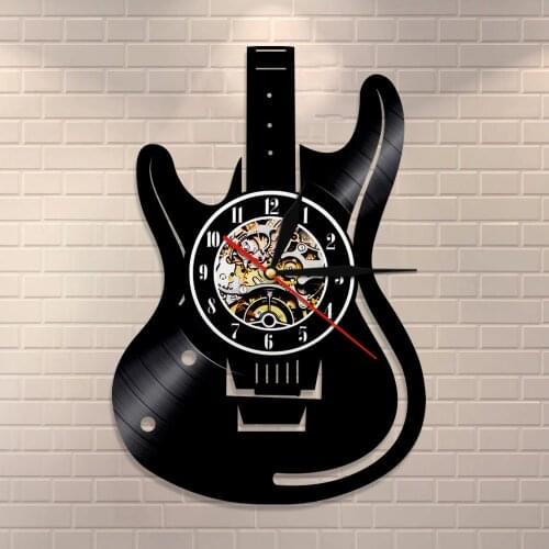 Vintage Vinyl Record Wall Clock Guitar Wall Clock Guitarist Rock n Roll Music Lover Studio Wall Art Decor Guitar Players Gift