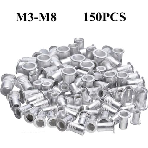 150pcs Aluminum Rivet Nuts Flat Head Threaded Rivet Insert Nutsert Cap Rivet Nut m3 m4 m5 m6 m8 Rivet Nut