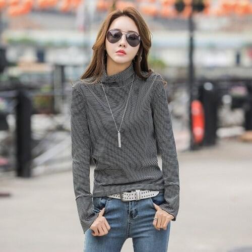 Turtleneck Striped T-shirt Women Long Sleeve T-shirt Autumn Plus Size Women Clothing Harajuku T Shirt