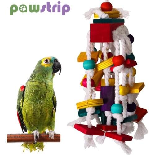 1Pc Bird Toy Funny Wooden Blocks Parrot Chewing Toys Parrots Hanging Chewing Rope Swing Colorful Parrots Chewing Training Tool