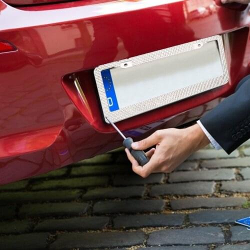 1pc Bling Crystal License Plate Frame Women Luxury Handcrafted Rhinestone Car Frame Plate with Ignition Button fit for U.S model