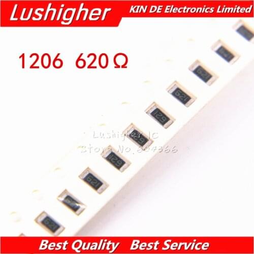 100PCS 1206 SMD Resistor 5% 620ohm 621 620R 620 Ohm