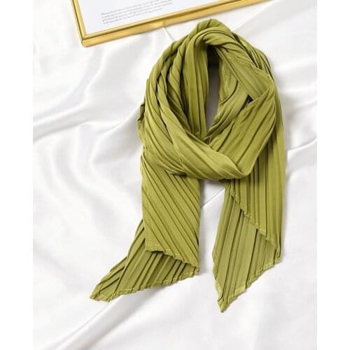 2021 Women Silk Scarf Crinkle Hair Foulard Female Neck Scarves Bandana Lady Summer Neckerchief Headband Bag Tiew 14*90cm