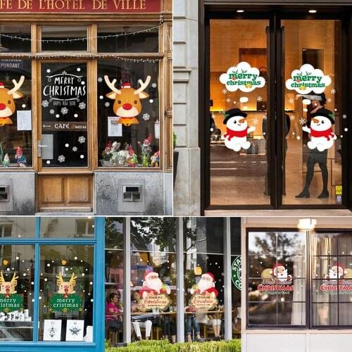 2020 Cute Elk Christmas Wall Stickers Window Glass Festival Decals Santa Murals New Year Christmas Decorations for Home New