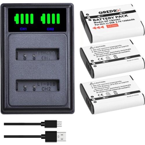3Pcs Li-90B Li-92B Li90B Li 90B Battery + Charger with Type-c and USB Port for Olympus SH-1 SH-2 SH-50 his SH-60 Tough TG-3 TG-4