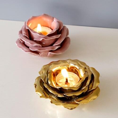 3D Aromatherapy Petal Water Lily Ceramic Candle Holder Scented Candle Diffused Aroma Stone Wedding Table Aesthetics Home Decor