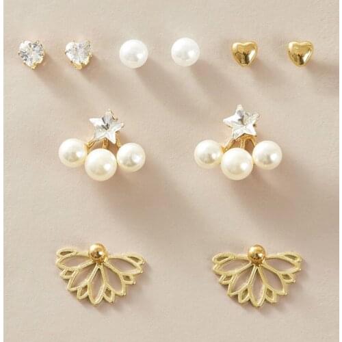 5 Pairs/set Summer Earrings Imitation Pearl Star Earrings Elegant Lightweight Retro Earrings Lotus Pendant