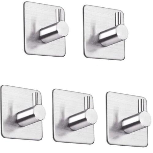 Bathroom hooks for kitchen Door Wall Hanger Wall Hooks Hanger Self Adhesive Robe Towel Hook 304 Stainless Steel genuine 5PCS