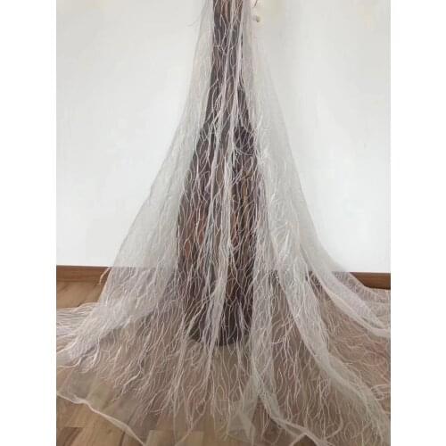 5yards /lot zf001 # offwhite feather 3d luxury flower best quality embroidery tulle mesh lace fabric for sawing wedding dress