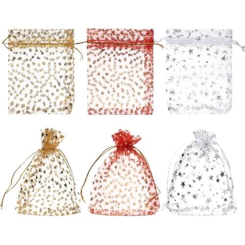 50/100Pcs/lot Fashion Star Organza Bags Nice Jewelry Packaging Bags Wedding Christmas Gift Pouches Bag 9x12cm High Quality