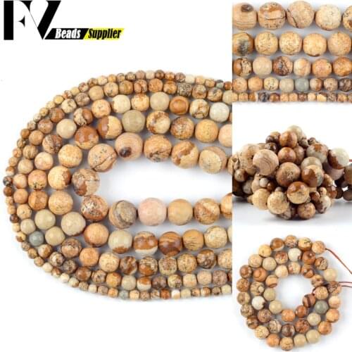 6-12mm Yellow Picture Jaspers Stone Loose faceted Spacer Round Beads For Jewelry Making DIY Bracelets Necklace Needlework 15"