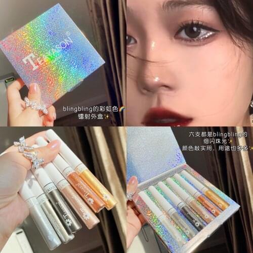 6PCS/SET Liquid Shimmer Glitter Eyeshadow Stick Glitter Metallic Shiny Eye Shadow Pearlescent Diamond Eyeliner Stick Cosmetic