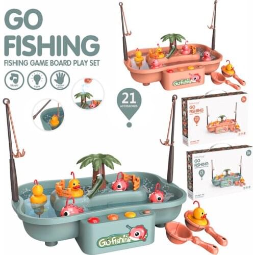 Kids Toy Fishing Set Music Electric Circulation Fishing Duck Fishing Platform Magnetic Fishing Toys for Children Gift