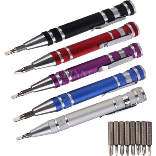 DHL 200PCS Portable Screwdriver Set 8 In 1 Aluminum Pen Style Multi-Tool Screw Driver Set Precision Mobile Phone Repair Tool Kit