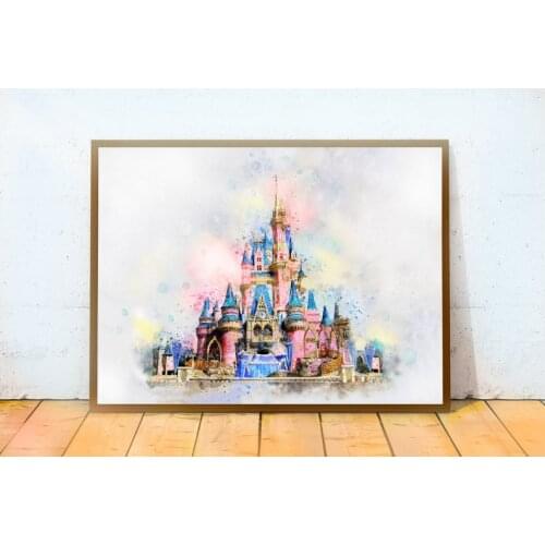 Disney Princess Castle Print Disneyland Sleeping Beauty Magic Castle Watercolor PRINTABLE ART Canvas Painting Room Decor