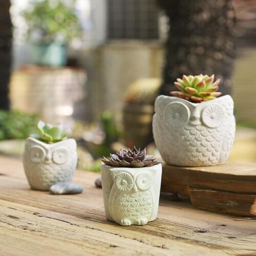 DIY Craft Moulds Owl shaped Concrete Pot molds silicone concrete mould Cement pots molds 3D