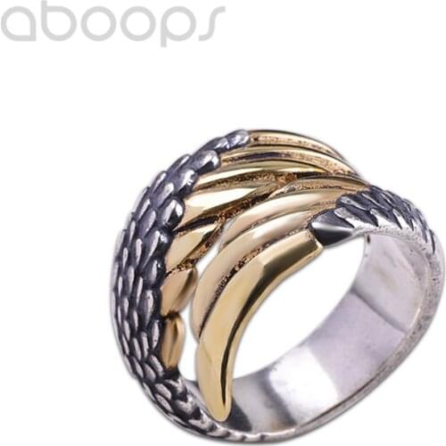Bicolor 990 Sterling Silver Wings Ring for Men,Adjustable Size 8-11,Free Shipping
